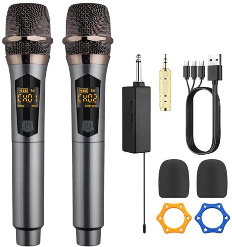 LiNKFOR Microphone sans Fil UHF Rechargeable avec Récepteur Micro sans Fil avec Contrôle du Volume Réglable 60 Groupes Canaux pour Fête Mariage Église Discours