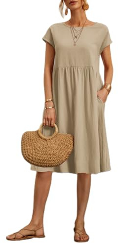 DURINM Abito da Spiaggia Vestiti Casual Lungo Donna Stampa Floreale Maniche Corte Estivi Vestito Donna Manica Corta Abito Scollo a V Vestiti Casual da Donna Vestito Mare
