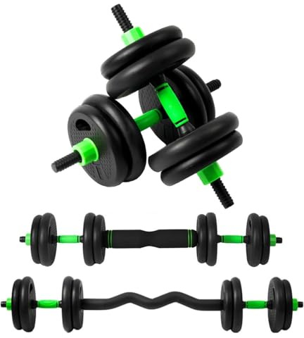 EIGFOH Pesas y Mancuernas Ajustables 10/15/20/30/40 KG Juego de Pesas 3en1 con Barra Recta y Curva, Mangos Antideslizantes, Kit Mancuernas para Gimnasio en Casa
