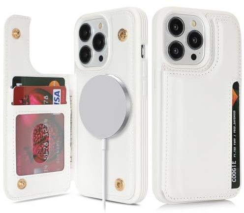 SailorTech för iPhone 14 Pro mobiltelefonfodral med korthållare, iPhone 14 Pro fodral med kortplatser mag safe plånbok dragkedja för män – vit