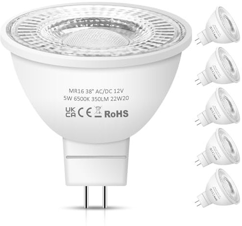 Nottac MR16 LED Bulbs, 12V 5W (50W Halogen Equivalent) Cool White 6500K 38° Beam Angle LED MR16 Non-Dimmable for Indoor/Outdoor Landscape, Recessed, Track Lighting, GU5.3 Bi Pin Base, 6 Pack
