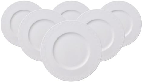 Villeroy & Boch White Pearl Lot de 6 assiettes à pain, rondes, 18 cm, avec motif floral sur le bord, en porcelaine de qualité supérieure, blanches