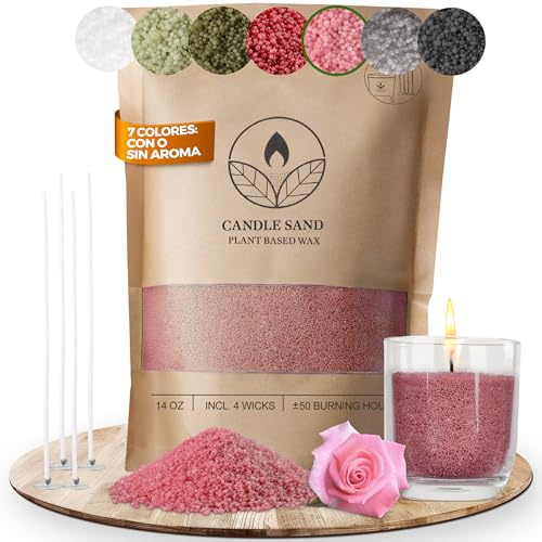 comforder Scented Candle Sand with Wicks, Pearled Candle, Wax Granules, 14oz Sand Wax Granules + 4 Wicks (Pink, Rose)