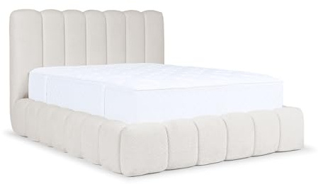 MEBLINI Carlos Polsterbett 180x200 mit Lattenrost - Bubble Bett - Cloud - Marshmallow Bed - Kopfteil Bett mit Stauraum - Betten - 180x200 - Weiß Milch Boucle ohne Matratze