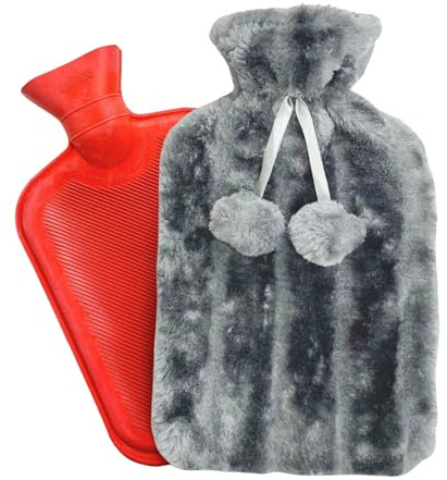 Borsa Dell'acqua Calda con Copertura. Bottiglia Dell'acqua Calda da 1,6 L. Borsa dell'acqua Calda per Alleviare i Dolori alla Schiena e al Collo. Copertura Morbida con Pompon, Lavabile e Rimovibile