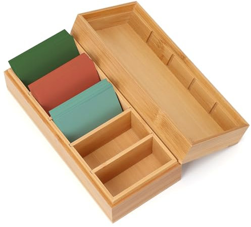 Karteikasten Holz A8 Lernkarteibox 21.7 * 9.5 * 7cm mit Deckel - Vokabelbox für Karten Aufbewahrungsbox für Büro Schulen (Holzfarbe)