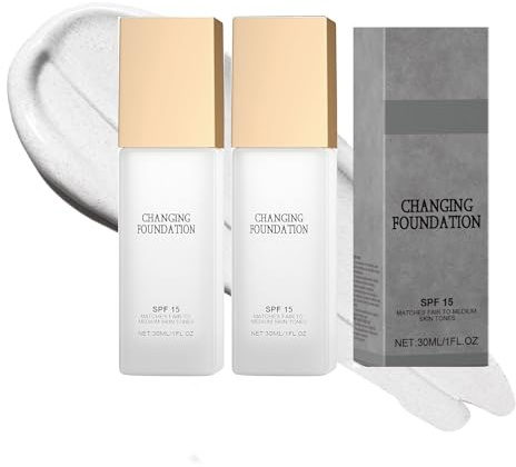 Farbwechselnde Foundation für reife Haut [Licht bis Mittel Hautton] - Hautton anpassende Foundation - Gesichts-Make-up (weiß-2Stück, Einheitsgröße)