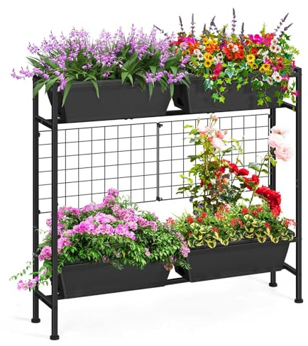 OYEAL Hochbeet mit Beinen & Rankgitter, 81,3 cm hoch, vertikale Gartenpflanzkästen, Outdoor-Blumenbeet für Gartenarbeit, Gemüse, Blumen, Kräuter, Hinterhof, Grau