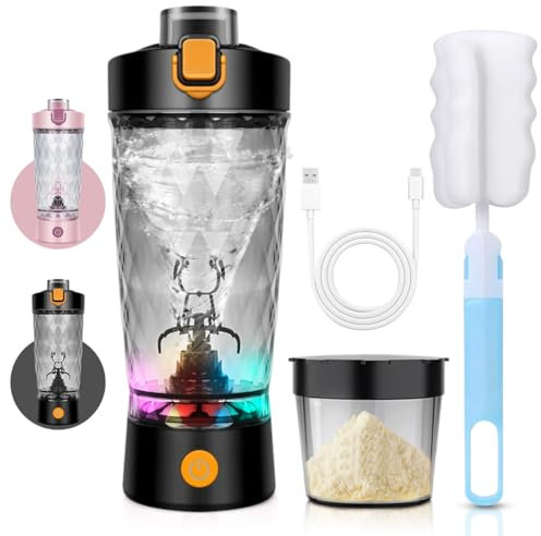Yuragim Shaker Elektrisch Protein Shaker Bottle mit Pulverfach, 650 ml Protein Mixer Shaker USB Wiederaufladbar Elektrischer Eiweiß Shaker Shaker Tassen für protein-shakes und Milchshake (Schwarz)