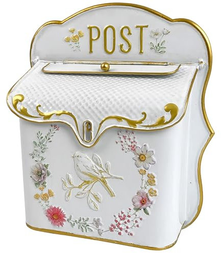 YCYRF Buzon Exterior Vintage de Pared, Buzón Colgante de Estilo Antiguo con Encanto Nostálgico, Decoración para el Hogar, Panera Exterior de Metal con Estampado de Flores de Jardín 28×10×31cm