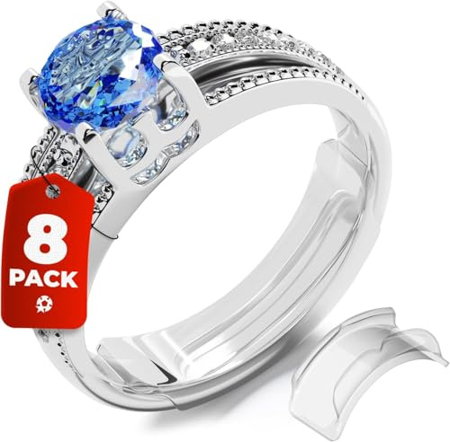 Ring Sizer Adjuster for Loose Rings - 8 Pack Easy-Clip Guards, Fits Flat Bands Up to 8mm, Spacers & Tighteners, Reduces Size by 0.5-1, Invisible Design for Women & Men