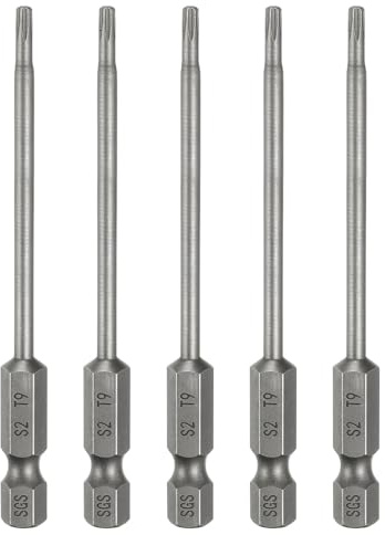 QUARKZMAN 5 Stück T9 Torx Bit Set Schraubendreher Bitsatz 1/4 Zoll Sechskantschaft 80mm Lang Magnetisch Hex Sechskant Ohne Loch Spitze Bohrer Bits S2 Stahl für Torx Schrauben Werkzeug