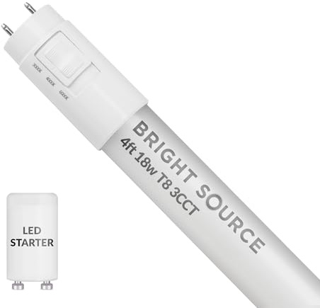Bright Source LED T8 Tube, 3CCT Colour Switchable 3000K 4000K 6000K, 4ft (1200mm), 18W, 2340lm, 36w T8 Fluorescent Equiv., Starter Included, use with Direct Mains or Fitting with Magnetic Ballast