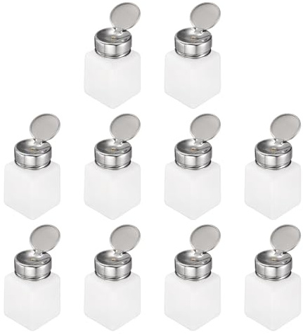 sourcing map 10pcs Solvent Alcohol Dispenser 120ml(4oz) Nail Polish Remover Push Down Liquid Dispenser Pump Bottle with Stainless Steel Press Head for Acetone Solution, White