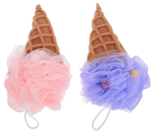 VICASKY 2 Stück-pack Eiscreme Badeschwamm Weich aus Zartem Material Schaumreiches Cartoon Duschzubehör für Körper Peeling Reise Luffa Badezimmer Bad Zubehör für Frauen und Zuhause