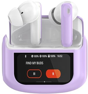 Thunelec Wireless Earbuds, 48H Smart Touch Screen Ear Buds Bluetooth 5.4 Headphones, ANC/ENC Noise Cancelling Mic Bluetooth Earbuds, 5 EQ Modes, HiFi Stereo, IPX7 Waterproof Wireless Earphones Purple