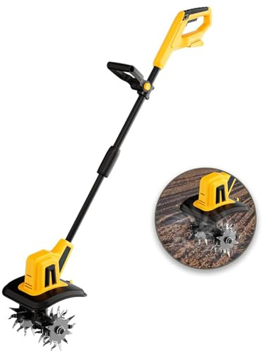 Cordless Garden Tiller, Electric Soil Cultivator for Lawn and Vegetable Plots, 20V Max Battery, 22Cm Working Width, 16Cm Tilling Depth, Weed Removal