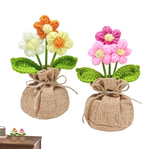 momgyaamz Girasol Hecho a Mano, Muñecos de Ganchillo para Decoración de Oficinas, Automóviles y Regalos, Decoración Hogar, Tulipanes Amuleto de la Suerte, Decoracion Hogar, Juego de 2 Piezas