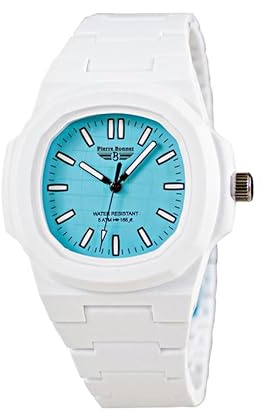 Pierre Bonnet Orologio 9276 Unisex in Policarbonato – Stile Moderno Design Iconico, Movimento al Quarzo, Deployante, Resistente all’Acqua Colorato Casual Sportivo (Bianco Azzurro)