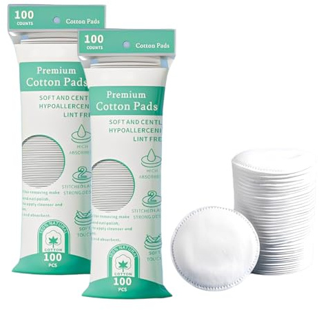 UZEXYA 200 Pezzi Dischetti Cotone, Dischetti Struccanti Viso E Occhi, Tessuto Morbido Puro Cotone, Per Rimuovere Il Trucco E Perfezionare La Detersione.