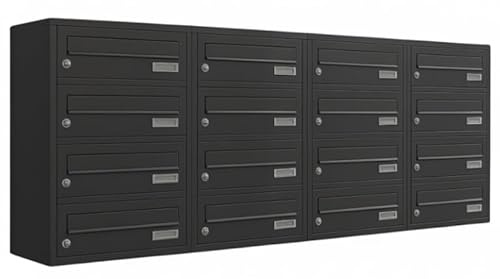 ALSTEN TECH Wandbriefkasten 16-er Briefkastenanlage Innen und Außen RAL7016 | Postkastenanlage mit 16 Fächern aus verzinktem Stahl, pulverbeschichtet Anthrazit Wandmontage für Büro und Zuhause