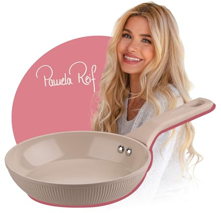 Fackelmann x Pamela Reif Bratpfanne – Ø 20 cm, Aus geschmiedetem, recycelten Aluminium in Pastell Beige, keramische, PFAS-freie Beschichtung, hitzebeständig bis 150°C – Reinigung per Hand