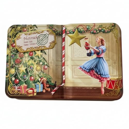 POWERHAUS24 Mini Blechdose in Buchform Nussknacker nostalgische Geschenkbox Metalldose mit Deckel 14 cm x 9 cm, Dekoration, Aufbewahrung, lebensmittelecht