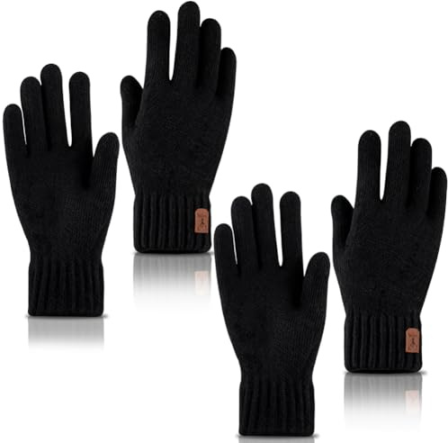 JhavexToy Touchscreen Thermo Handschuhe Damen und Herren 2 Paar rutschfest Thermo Strickhandschuhe Fleece Futter Winterhandschuhe Männergeschenke für Laufen Ski Outdoor Schwarz