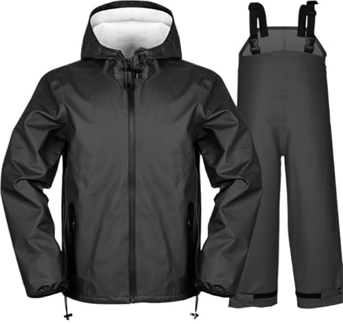 KHASCBNF Regenmantel Und Regenhose Im Set Motorrad-Regenmantel, wasserdichte Angelbekleidung for Damen und Herren, Unisex-Fahrbekleidung mit Hut Accessoires(Black,S)