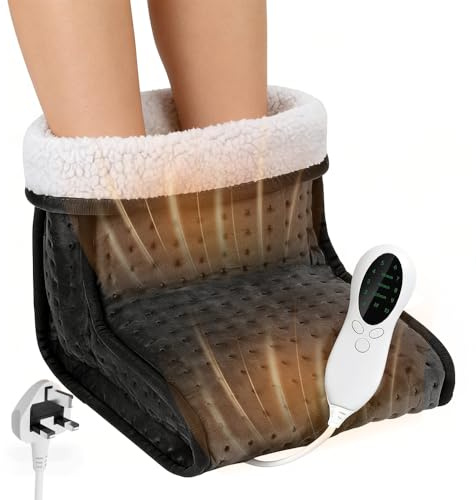 Hojalis Electric Foot Warmer, Foot Warmer Electric with Adjustable 10 Temperature and 3 Timer Settings, Heated Slippers with Removable Lining, FootWarmer for Women Men Winter Home Office (Black)