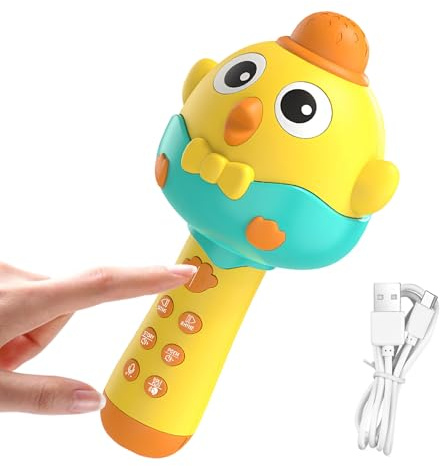 Micrófono de Juguete para Niños Reproductor Musical 2 en 1 con Forma de | Micrófono Inalámbrico Recargable con Luz LED para Niños Niñas de Cumpleaños Hogar Reunión Familiar
