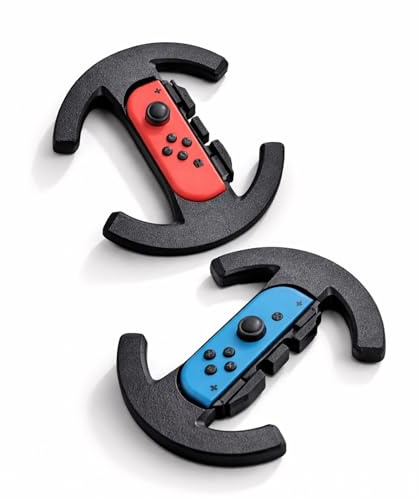Steering Wheels for Nintendo Switch & OLED Joy-Cons – 2 Pack Racing Wheel Controller Attachments for Mario Kart 8 Deluxe – Twin Pack Black Joy-Con Accessories