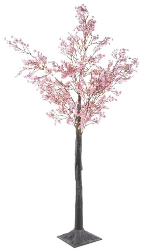 4ft Light Up Chery Blossom Tree, 120cm Warm LEDs Artificial Cherry Blossom Tree with Light Indoor Outdoor for Wedding Holiday, Realistic Tree with Adjustable Branches, Mains Operated