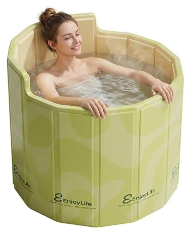 Baignoire Pliable Adulte, 80x70cm (BxH) Baignoire Portable avec Dossier en C Ergonomique Bassin d'Immersion pour Bain de Glace et Bain Chaud pour Douche Extérieur et Spa