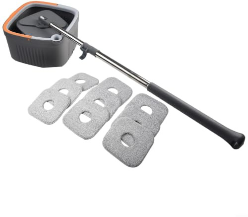 Set di mocio rotante autopulente con secchio a doppio scomparto, detergente per pavimenti a mani libere per piastrelle, legno laminato, testa girevole a 360 gradi raggiunge gli angoli, include 10