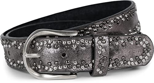 styleBREAKER Nietengürtel Unisex bunte Nieten Leder | Robustes Rindsleder mit PU-Beschichtung (3,3 cm), bunte Nieten & Vintage-Schließe, exakt kürzbar für coole Jeans & Streetwear