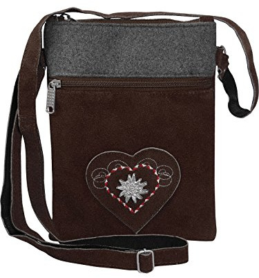 Harrys-Collection Umhänge Trachtentasche Damen Oktoberfest, Dunkelbraun | hochwertiges Echtleder, verstellbarer Umhängeriemen, praktischer Reißverschluss, perfektes Accessoire für die Wiesn
