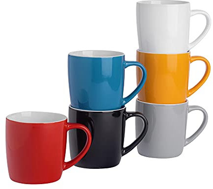 Argon Tableware Coloured Coffee Mugs - Colour & Shade - 350ml - Pack of 6 - Gloss Ceramic Stoneware Latte Cappuccino Cups Hot Chocolate Cups Colourful Mug Set with Handle