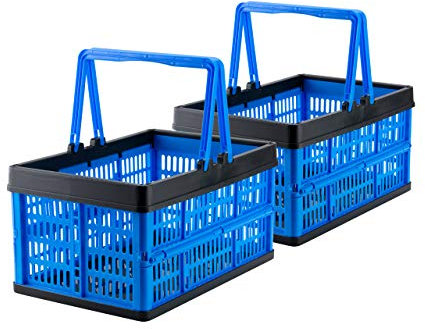 Grizzly kleine Klappbox faltbar mit Henkel, 2er Set, blau, je 16 L, Faltbox nutzbar als klappbarer Einkaufskorb und Kofferraum Organizer