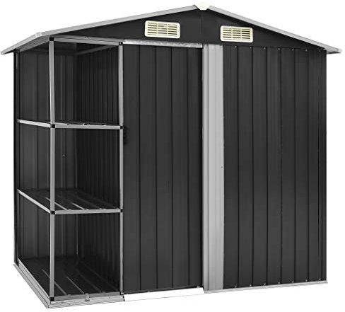 Tidyard Gerätehaus mit 4 Lüftungsklappen Geräteschuppen Outdoor Gartenhaus Schuppen Metallgerätehaus Anthrazit 205x130x183 cm Eisen