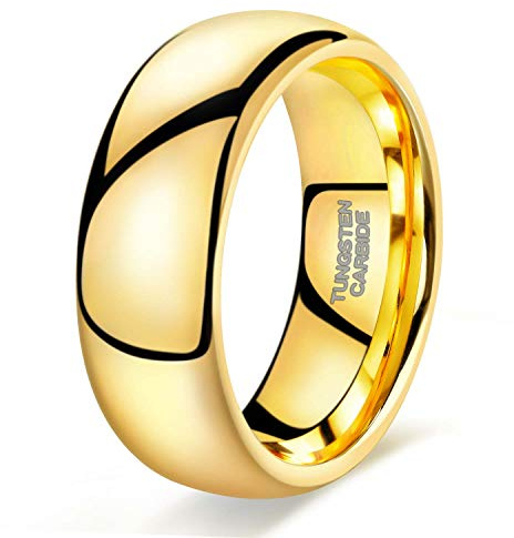 TRUMIUM 8mm 24K Gold Plated Tungsten Ring for Men Women High Polished Plain Wedding Band Dome Comfort Fit Size 10