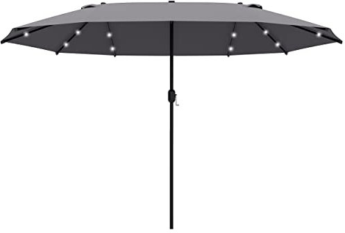 Outsunny 4.4m Double-Sided Sun Umbrella Garden Parasol Patio Sun Shade Outdoor with LED Solar Light, NO BASE INCLUDED, Dark Grey
