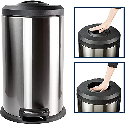Stainless Steel Premium Trash Garbage Wastebasket Pedal Bin + Built in Compression System + Inner ABS Plastic Liner 40L/13Galloon
