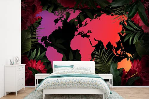 Selbstklebend Tapete Wandpapier Wandaufkleber Fototapete Tapeten Wanddeko 330x220 cm Weltkarte - Farben - Dschungel