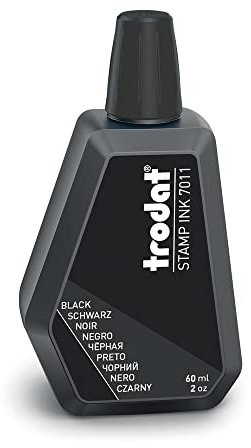 Trodat 7011 Tintenflasche, Schwarz, zum Nachfüllen von Tampons oder Pads, 60 ml, Tinte auf Wasserbasis zum Stempeln von Dokumenten, sauberen und scharfen Fingerabdrücken, wiederverschließbarer Deckel