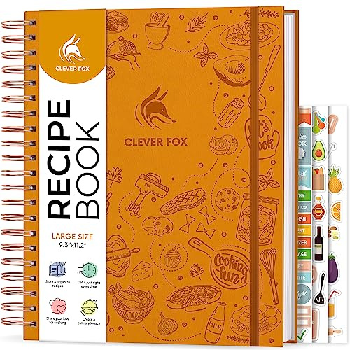 Clever Fox Rezeptbuch Spirale – Familien-Kochbuch selber machen – Blanko Rezept-Notizbuch Organizer – leeres Kochbuch zum Einschreiben von Rezepten – großes Format, 21 x 28 cm, Hardcover