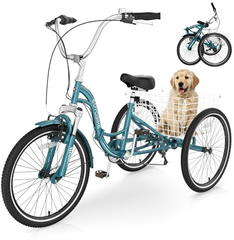 LILYPELLE Adult Folding Tricycles, 7 Speed Folding Adult Trikes, 20/24/26 inch 3 Wheels Bikes with Low Step-Through, Large Basket, Foldable Tricycle for Adults, Women, Men, Seniors