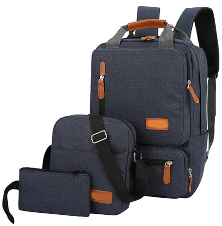 Ejoyous Laptop-ryggsäck, set med 3 axelväskor nylon damryggsäck för män, för resor, skola, arbete, college upp till 14,5 tum med fickor, justerbara axelremmar, röd, Blå, 14,5 cala
