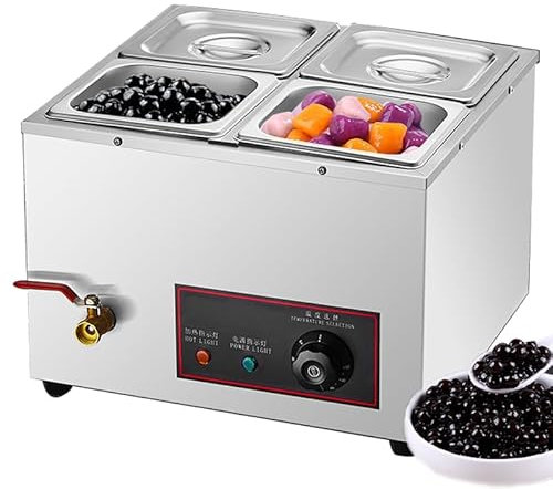 Scaldavivande a Buffet Commerciale, Scaldavivande da 2,5 L*4, 4 Vasche Thermos per Alimenti con Coperchi, profondità 15 cm, Impostazione della Temperatura Costante da 30 a 85°, Acciaio Inossidabile