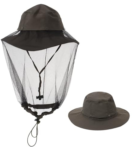LY4U Myggnätshatt, dold mesh solhatt, brett brätte UV-skydd unisex för vandring utomhus fiske camping trädgårdsarbete, Grön, one size